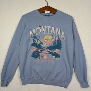 Originality Montana Big Sky Resort Sweatshirt Blue Graphic Crewneck Pullover S